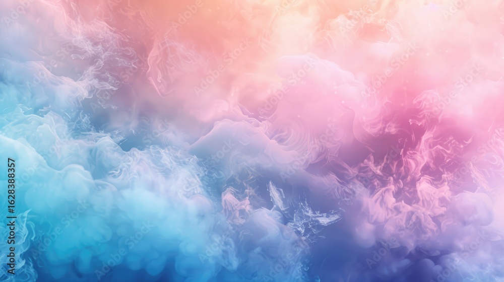 Fototapeta premium Abstract pastel swirls of blue, pink, and orange hues blend seamlessly, creating a dreamy, ethereal, and textured cloud-like effect