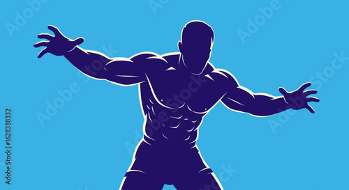 Flat Illustration Bodybuilder Silhouette Strong Athlete Muscular Fitness Gym Workout