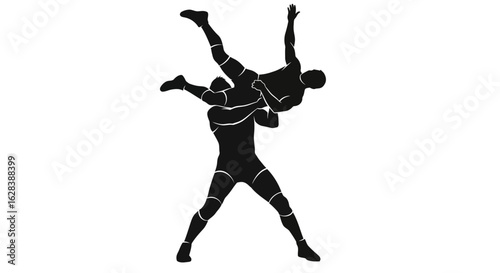 Silhouette Athletic Wrestling Action Illustration Showing Two Male Competitors in Match