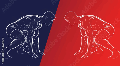 Outline Sport Athlete Lineup Competition Facing Each Other Athletic Illustration