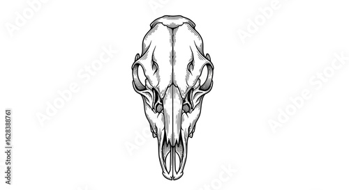 Detailed Line Art Animal Skull of Roe Deer or Similar