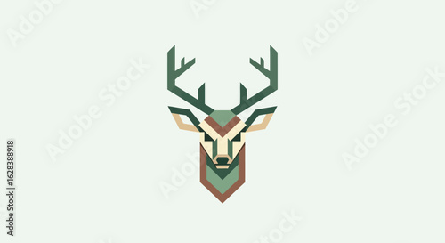 Geometric Minimalist Deer Head Illustration with Pastel Colors Animal Art