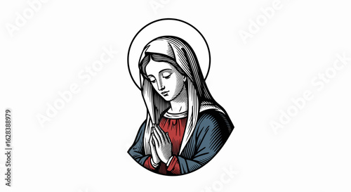 Detailed Engraved Virgin Mary Illustration Saint Religious Figure Graphic