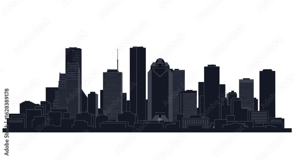 Fototapeta premium Minimalist Silhouette Cityscape Downtown Skyline Illustration in Dark Gray Shade