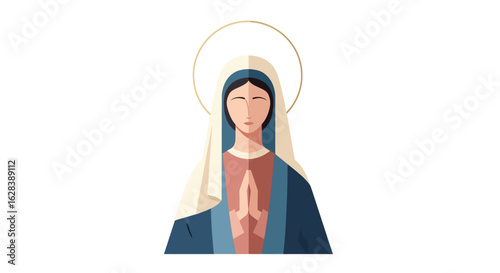Geometric Flat Style Virgin Mary Praying Religious Icon Graphic Illustration