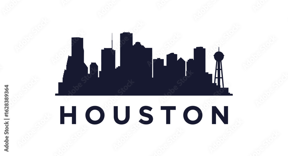 Obraz premium Minimalist Silhouette Houston Cityscape with Bold Typography Landmark Illustration