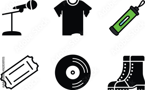 Collection of icons representing music and entertainment industry items.