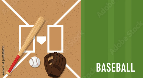 Flat Illustration Baseball Diamond with Equipment Ready for the Game