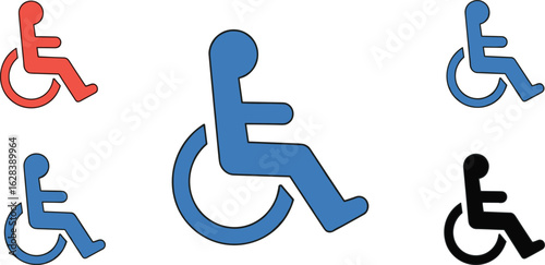 Wheelchair accessibility icons in various colors