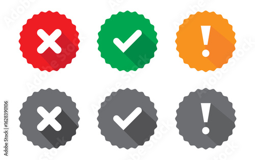 Set of green and red check box with yes and no sign. Modern label icons check mark and cross on transparent background.