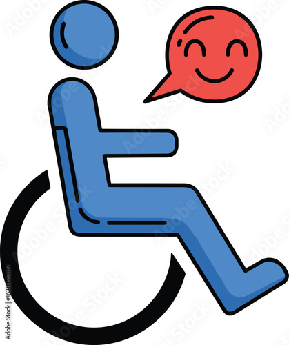 Person in wheelchair with smiling speech bubble