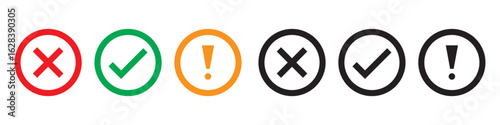 Set of green and red check box with yes and no sign. Modern label icons check mark and cross on transparent background.