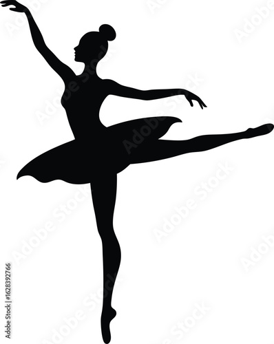 elegant ballerina silhouette performing arabesque ballet pose vector illustration
