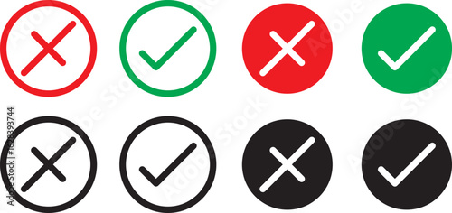 checkmark and X mark icon. check and uncheck icon vector. validation icon vector. for apps and websites.Print