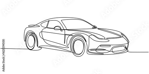 Continuous one single line drawing of car. Minimalist black linear sketch isolated on white background. Vector illustration, Silhouette of modern auto. One line continuous concept banner with modern.