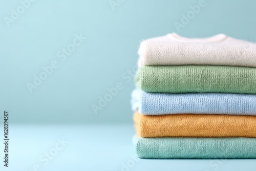 Soft towels stacked neatly in pastel colors, creating calming, o
