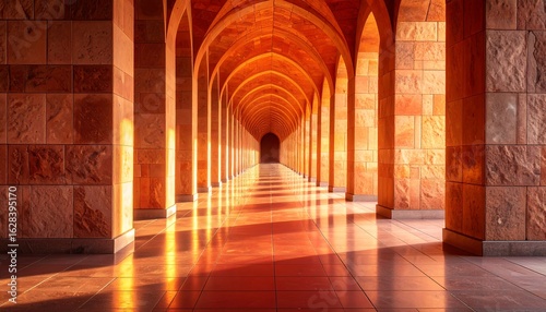 Arched Hallway with Light Reflections Architectural Perspective