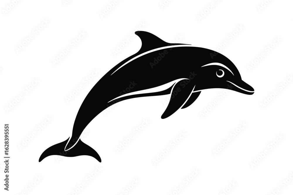 Fototapeta premium World animal day vector art of silhouette of a jumping dolphin isolated