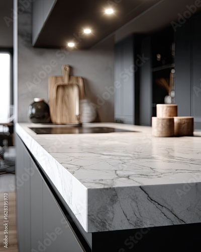 Modern kitchen countertop with marble edge