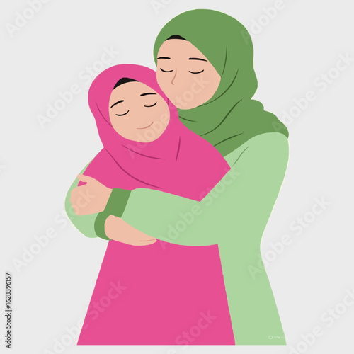 Loving Khaliji Mother Hugging Her Daughter