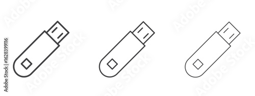 usb drive icon in linear, outline icon isolated on white background