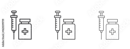 Vaccination icon in linear, outline icon isolated on white background