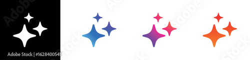 Fantasy sparkle star vector icon set in glossy gradient blue pink orange tones on transparent background for digital UI design magic glow minimal decorative elements modern clean interface