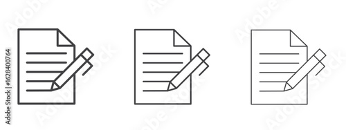 Signed contract icon in linear, outline icon isolated on white background