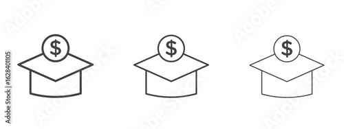 Scholarship fund icon in linear, outline icon isolated on white background