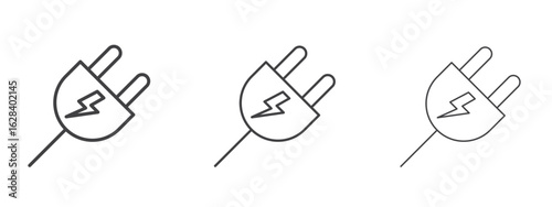Plug icon in linear, outline icon isolated on white background