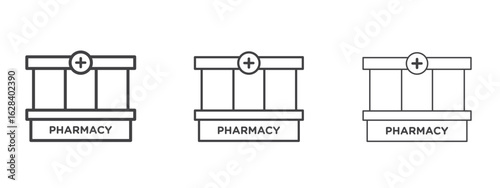 Pharmacy icon in linear, outline icon isolated on white background