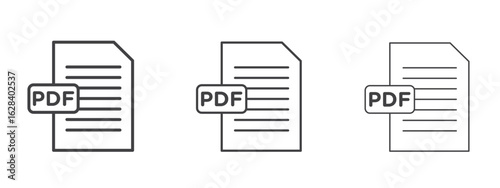 PDF file icon in linear, outline icon isolated on white background