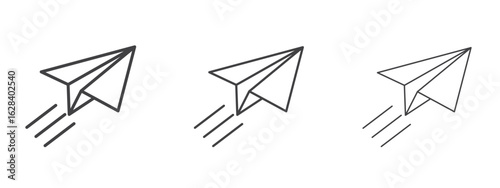 Paper plane icon in linear, outline icon isolated on white background