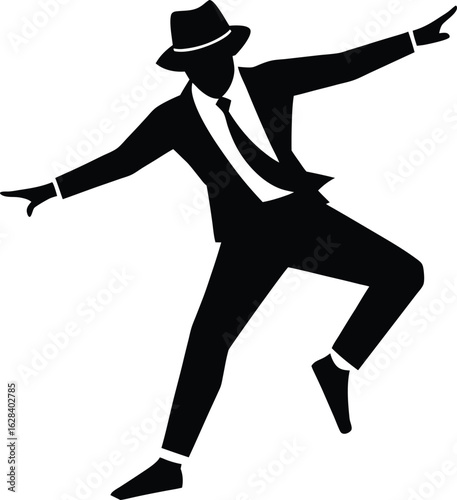 silhouette of stylish man dancing in energetic pose vector illustration