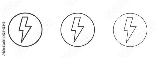 Lightning icon in linear, outline icon isolated on white background