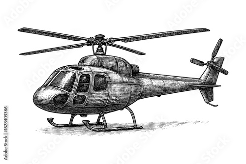 Detailed hand drawn helicopter sketch on white background