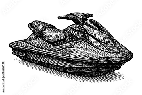 Intricate engraving of a classic jet ski watercraft