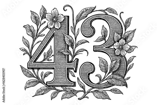 Ornate botanical number design featuring intricate floral patterns and elegant typography