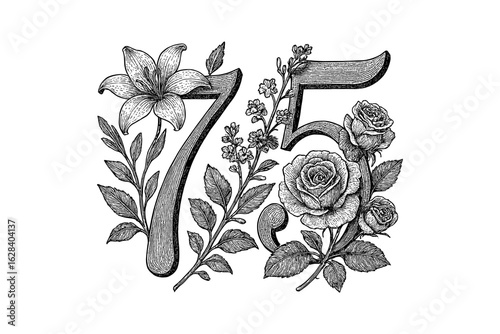 Floral engraved style number 75 with rose and lily elements