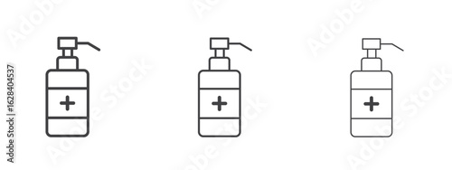 Hand sanitizer icon in linear, outline icon isolated on white background
