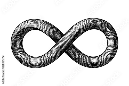 Hand-drawn 3d infinity loop with vintage engraved texture