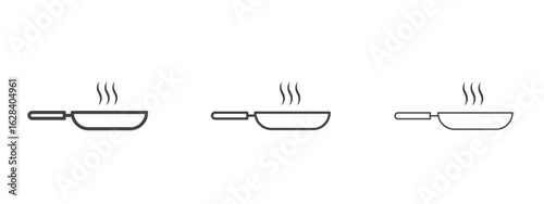 Frying pan icon in linear, outline icon isolated on white background