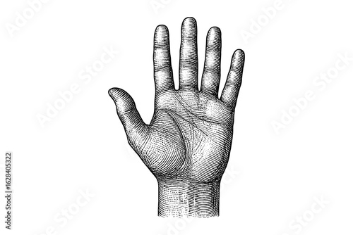 Detailed engraving of a human hand in vintage style for artistic projects