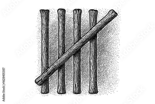 Hand-drawn tally marks illustration with wood texture