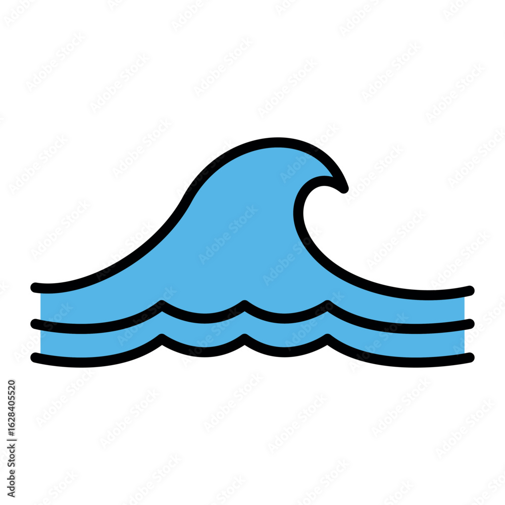 Obraz premium Blue Wave Icon – Simple Nautical Design Element
