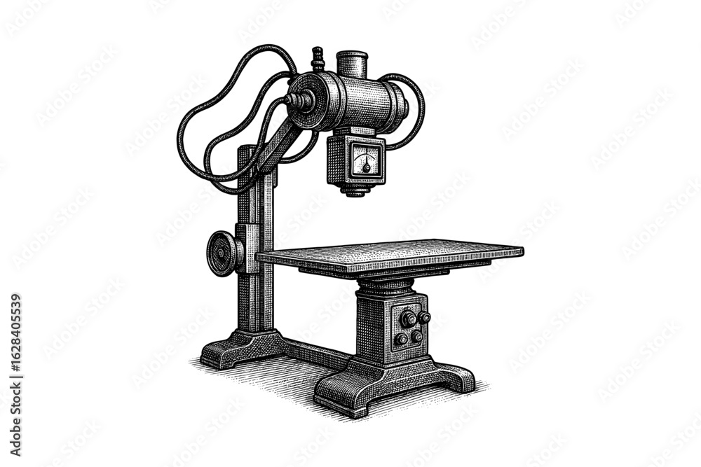 Fototapeta premium Vintage engraving of antique industrial machine with intricate details