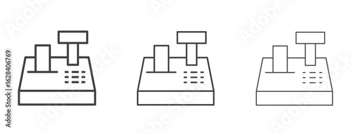 Cash register icon in linear, outline icon isolated on white background