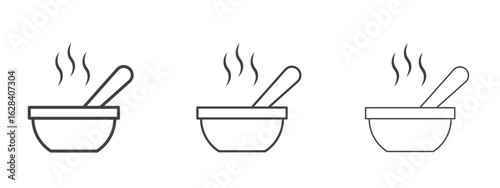 Bowl of soup icon in linear, outline icon isolated on white background
