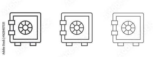 Bank vault icon in linear, outline icon isolated on white background