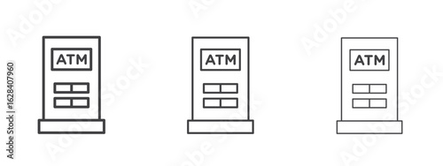 Atm icon in linear, outline icon isolated on white background
